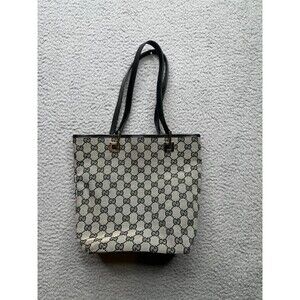 Gucci Vintage GG Canvas Tote 31243 black gray AUTHENTIC CERTIFICATE